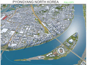Cidade de Pyongyang Coreia do Norte 40 km Modelo 3D