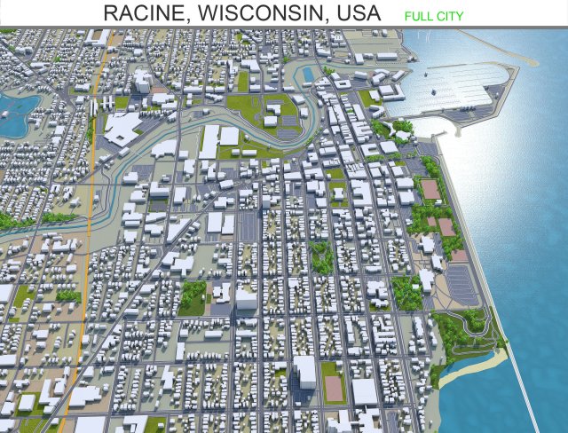 racine city wisconsin usa 20km 3D Model .c4d .max .obj .3ds .fbx .stl .blend 