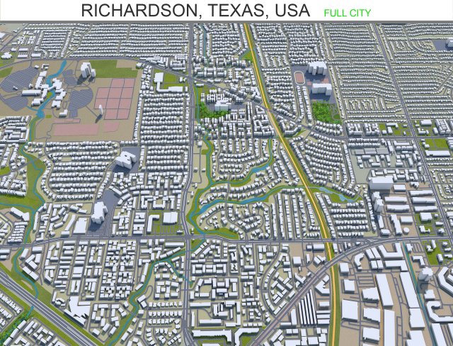 richardson city texas usa 25km Model 3D .c4d .max .obj .3ds .fbx .stl .blend