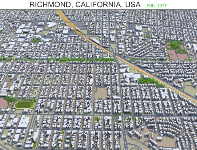 richmond city california usa 25km 3D Model .c4d .max .obj .3ds .fbx .stl .blend 