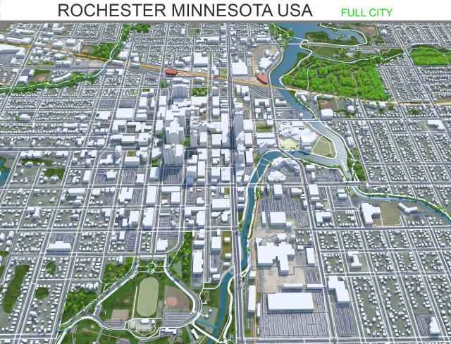 Rochester city minnesota usa 50km 3D Модель .c4d .max .obj .3ds .fbx .stl .blend 