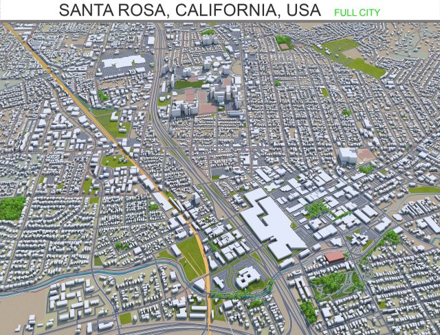 santa rosa city california usa 30km 3D 모델 .c4d .max .obj .3ds .fbx .stl .blend 