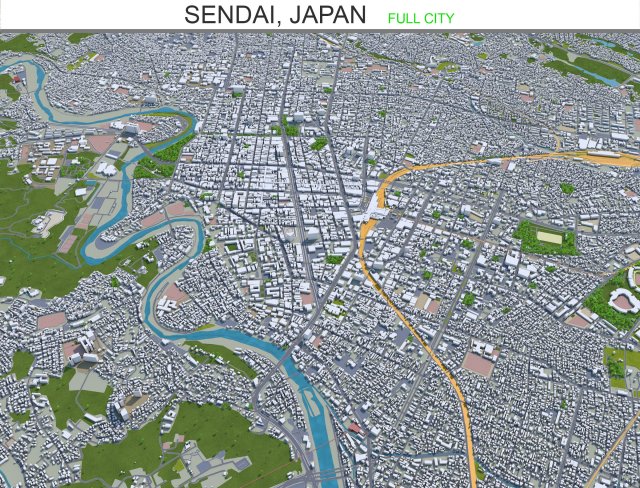 sendai city japan 70km 3D Model .c4d .max .obj .3ds .fbx .stl .blend 
