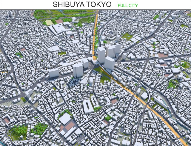 shibuya city tokyo 10km 3D 모델 .c4d .max .obj .3ds .fbx .stl .blend 