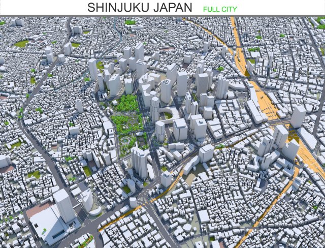 shinjuku city japan 20km 3D Model .c4d .max .obj .3ds .fbx .stl .blend 