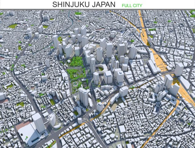 shinjuku city japan 20km 3D Model .c4d .max .obj .3ds .fbx .stl .blend 