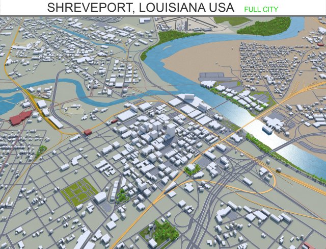 shreveport city louisiana usa 40km 3D Model .c4d .max .obj .3ds .fbx .stl .blend 