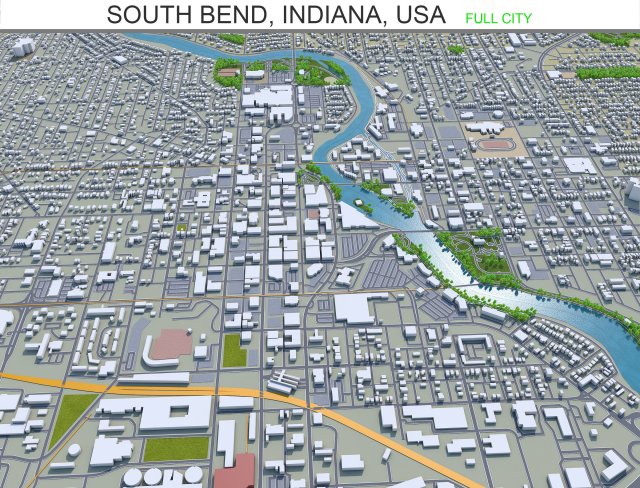 south bend city indiana usa 25km Modelo 3D .c4d .max .obj .3ds .fbx .stl .blend 