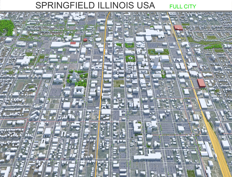 Springfield city illinois usa 40km 3D-Modell .c4d .max .obj .3ds .fbx .stl .blend 