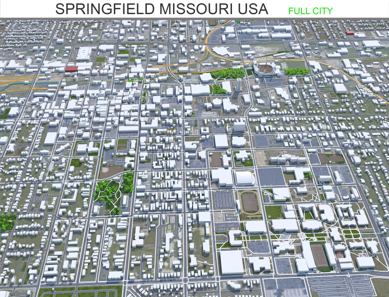 Springfield city missouri usa 30km 3D Model .c4d .max .obj .3ds .fbx .stl .blend 