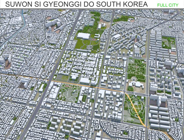 Suwon si Gyeonggi do city South Korea 30km 3D Model .c4d .max .obj .3ds .fbx .stl .blend 