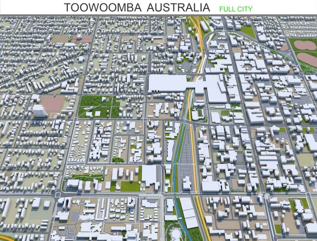 toowoomba city australia 35km 3D Model .c4d .max .obj .3ds .fbx .stl .blend