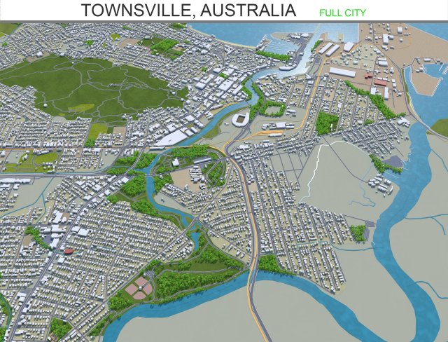 townsville city australia 30km 3D Model .c4d .max .obj .3ds .fbx .stl .blend