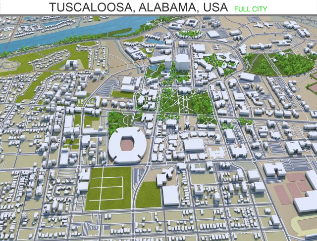 tuscaloosa city alabama usa 50km Modello 3D .c4d .max .obj .3ds .fbx .stl .blend 