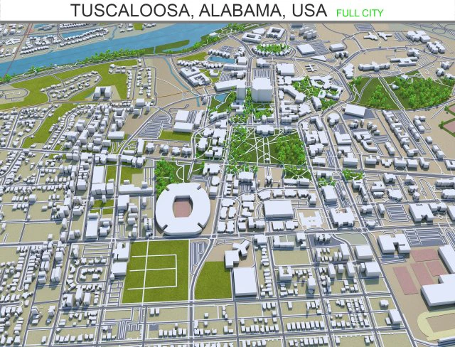 タスカルーサ市 アラバマ州 米国 50km 3Dモデル .c4d .max .obj .3ds .fbx .stl .blend 