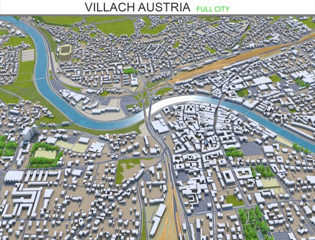 villach city austria 40km 3D Model .c4d .max .obj .3ds .fbx .stl .blend 
