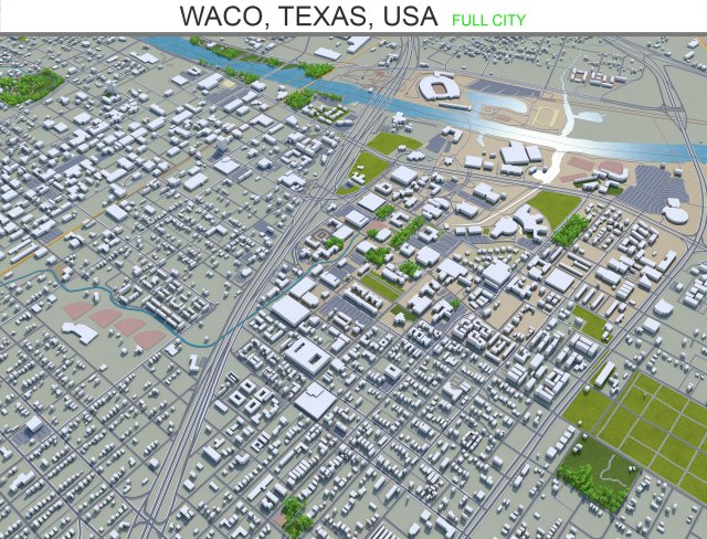 waco city texas usa 35km Modelo 3D .c4d .max .obj .3ds .fbx .stl .blend 