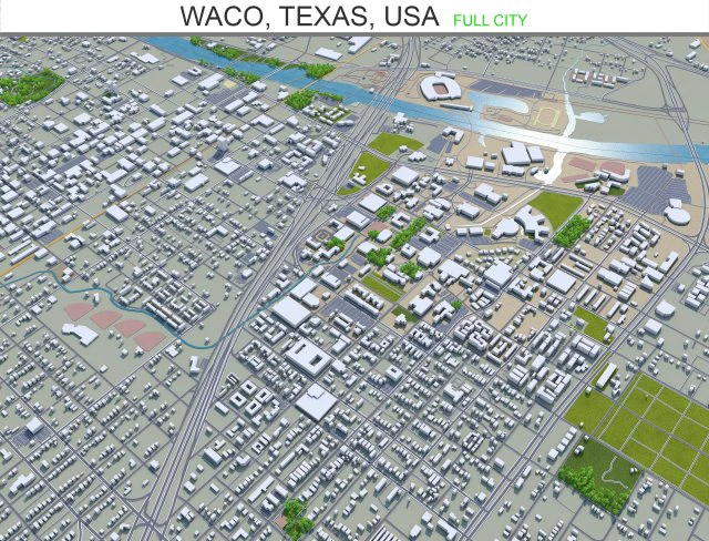 waco city texas usa 35km 3D Model .c4d .max .obj .3ds .fbx .stl .blend 