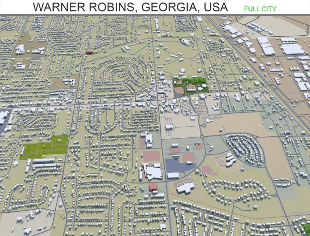 warner robins city georgia usa 30km 3D Model .c4d .max .obj .3ds .fbx .stl .blend 