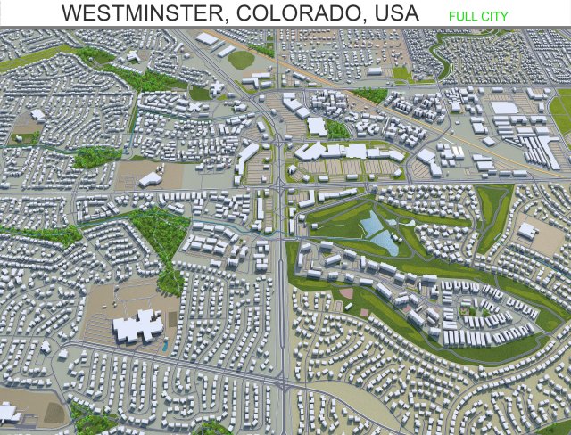westminster city colorado usa 30km 3D Model .c4d .max .obj .3ds .fbx .stl .blend 