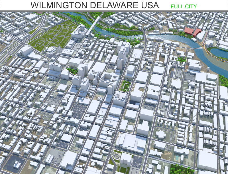 Wilmington city delaware usa 15km Modelo 3D .c4d .max .obj .3ds .fbx .stl .blend 