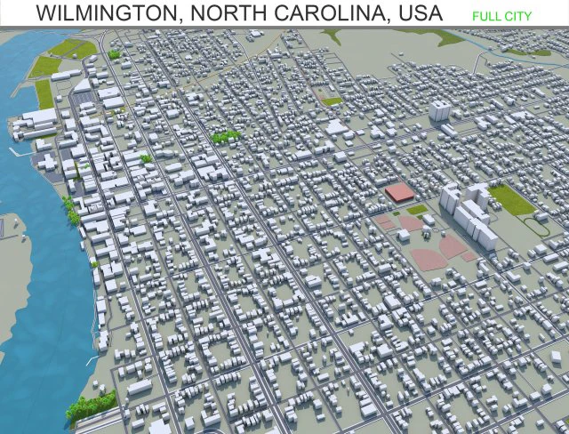 wilmington city north carolina usa 25km 3D Model .c4d .max .obj .3ds .fbx .stl .blend 