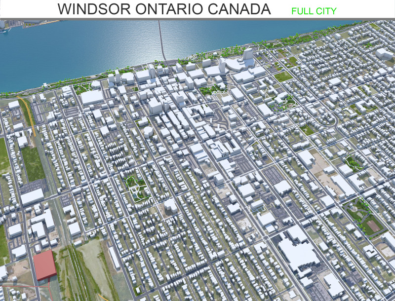 Windsor city ontario canada 30km 3D Model .c4d .max .obj .3ds .fbx .stl .blend 
