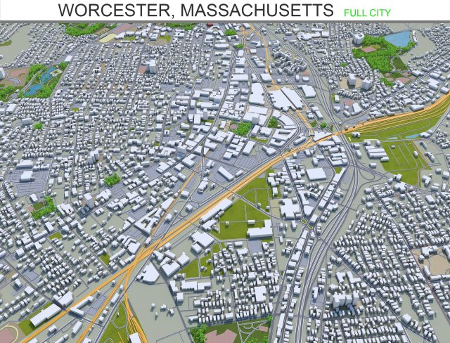 worcester city massachusetts usa 30km 3D Model .c4d .max .obj .3ds .fbx .stl .blend