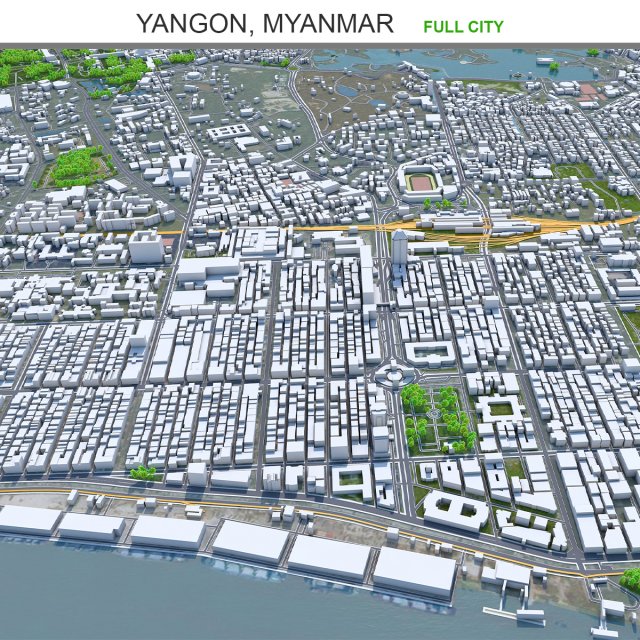 Yangon city myanmar 60km Modelo 3D .c4d .max .obj .3ds .fbx .stl .blend 