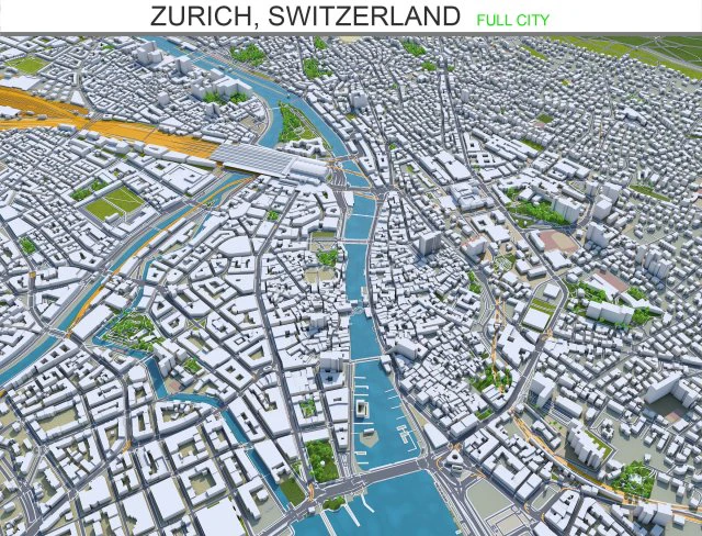 zurich city switzerland 30km 3D Model .c4d .max .obj .3ds .fbx .stl .blend