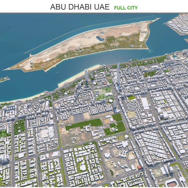 Cidade de Abu Dhabi Emirados &Aacute;rabes Unidos 70 km Modelo 3D .c4d .max .obj .3ds .fbx .stl .blend 