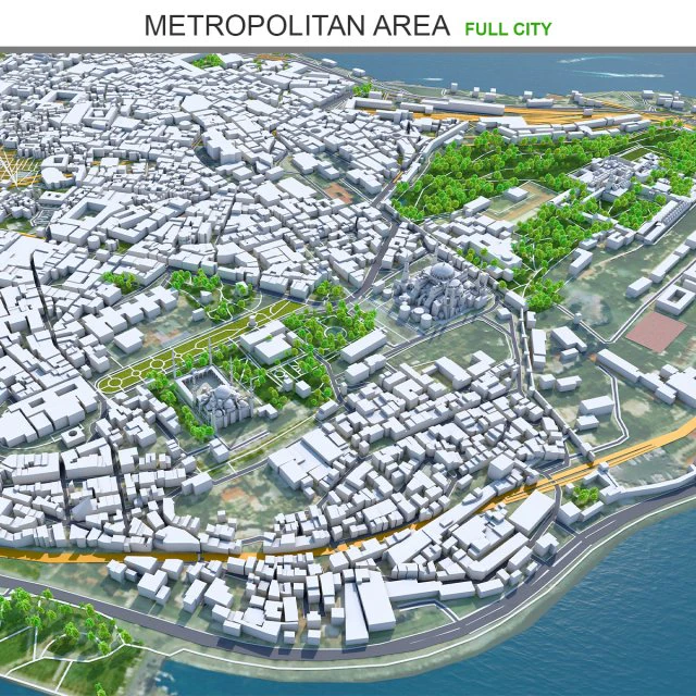 महानगरीय क्षेत्र इस्तांबुल तुर्की 100 किमी 3D मॉडल .c4d .max .obj .3ds .fbx .stl .blend