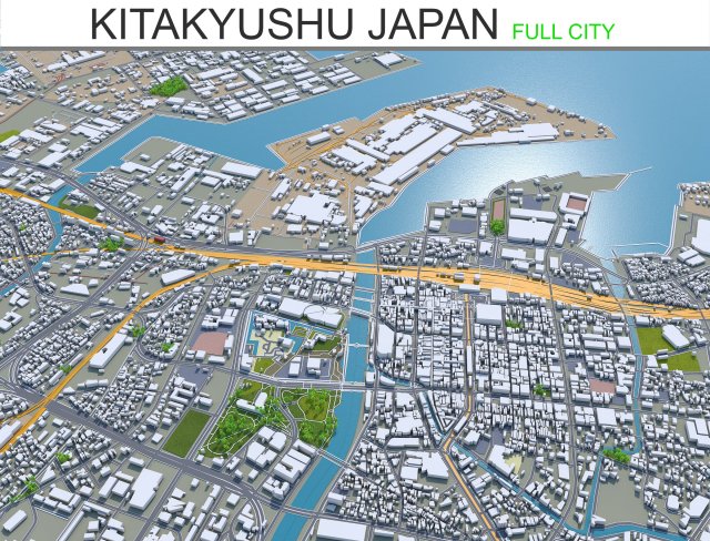 kitakyushu city japan 50km 3D Model .c4d .max .obj .3ds .fbx .stl .blend 