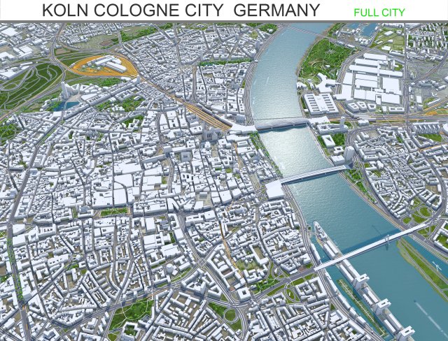 Koln cologne city germany 70km 3D Model .c4d .max .obj .3ds .fbx .stl .blend 