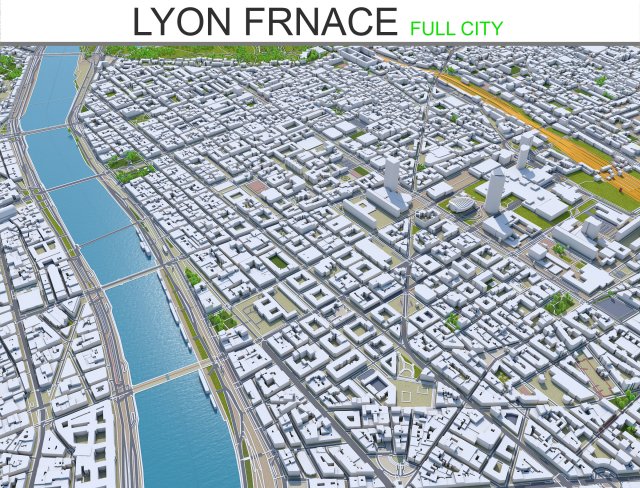 lyon city frnace 60km 3D Model .c4d .max .obj .3ds .fbx .stl .blend 