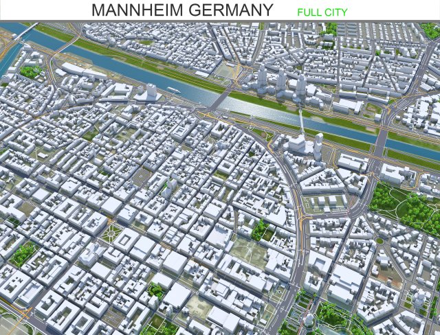Mannheim city germany 40km 3Dモデル .c4d .max .obj .3ds .fbx .stl .blend 
