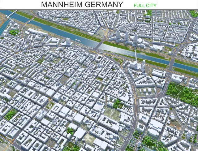 Mannheim city germany 40km 3D Model .c4d .max .obj .3ds .fbx .stl .blend