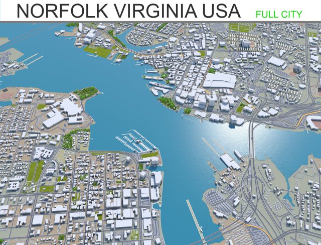 norfolk virginia city usa 40km 3D मॉडल .c4d .max .obj .3ds .fbx .stl .blend