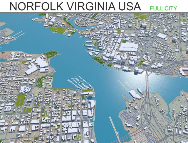 norfolk virginia city usa 40km 3D Model .c4d .max .obj .3ds .fbx .stl .blend 