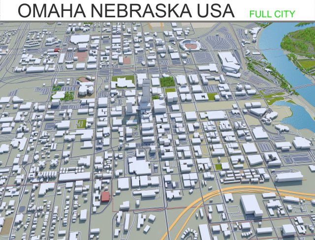 omaha city nebraska usa 75km 3D Модель .c4d .max .obj .3ds .fbx .stl .blend 