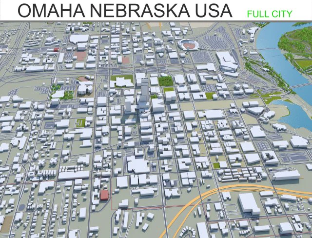omaha city nebraska usa 75km 3D Model .c4d .max .obj .3ds .fbx .stl .blend 