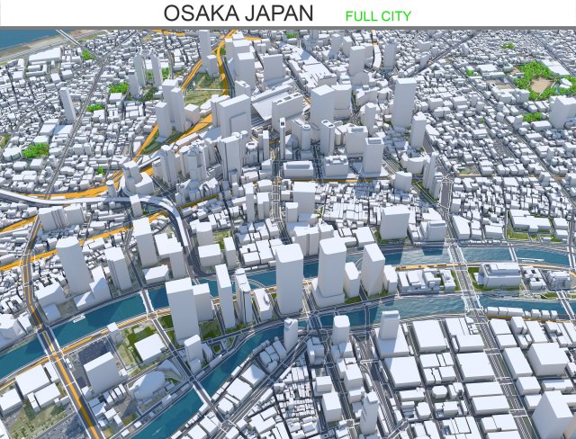 Osaka city japan 100km Modelo 3D .c4d .max .obj .3ds .fbx .stl .blend 