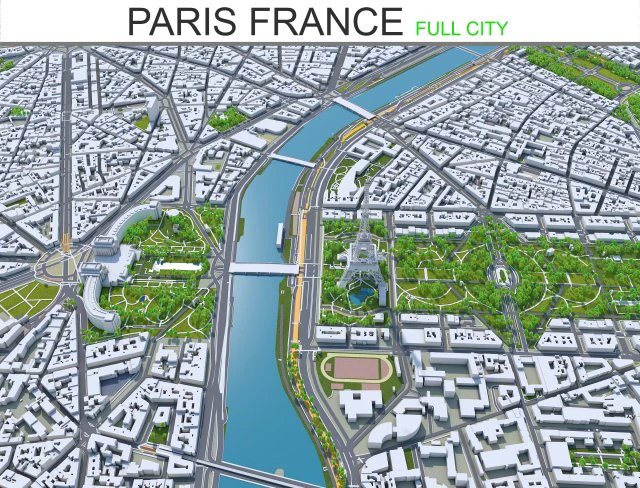 पेरिस शहर फ़्रांस 3D मॉडल .c4d .max .obj .3ds .fbx .stl .blend 