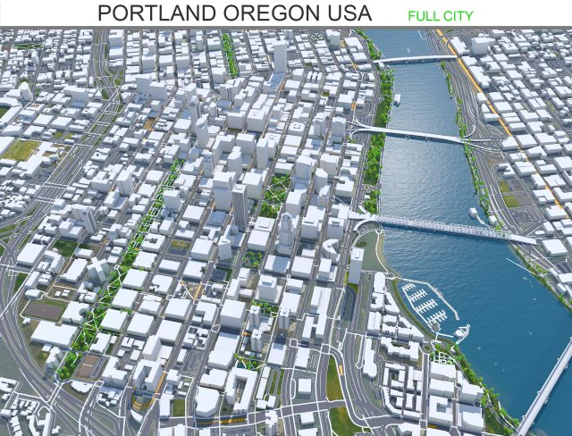 Portland city oregon usa 95km 3D Model .c4d .max .obj .3ds .fbx .stl .blend 