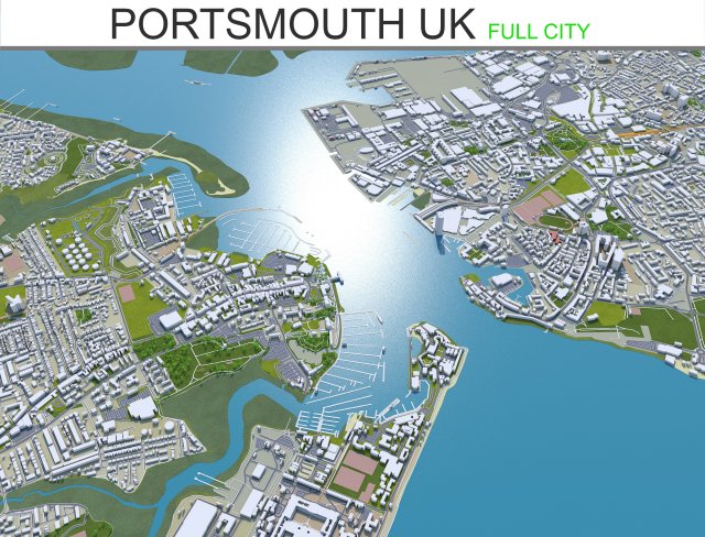 portsmouth city uk 35km 3D 模型 .c4d .max .obj .3ds .fbx .stl .blend 