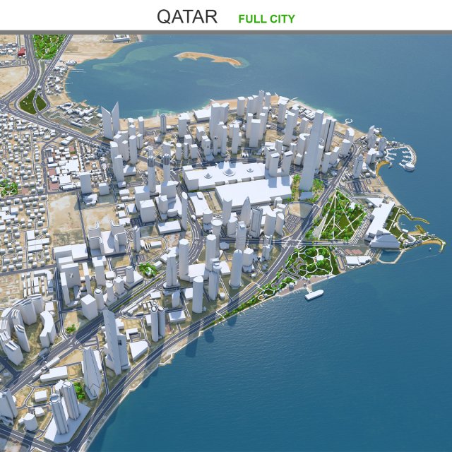 Qatar city 200km 3D Model .c4d .max .obj .3ds .fbx .stl .blend