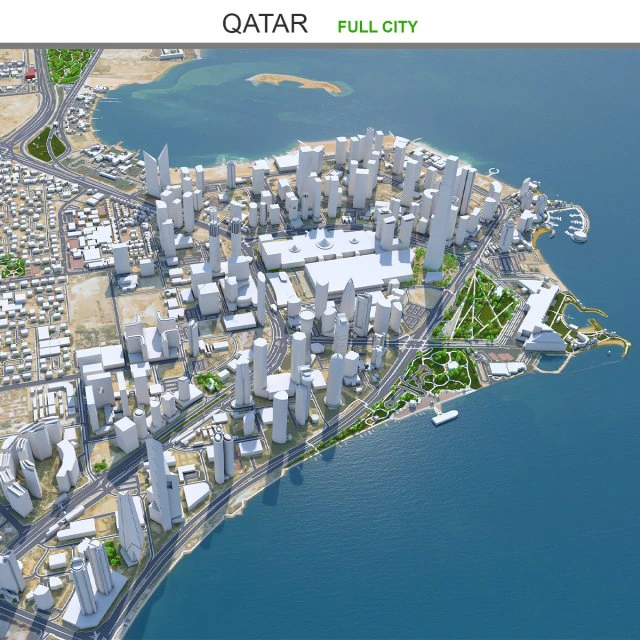 Qatar city 200km 3D Model .c4d .max .obj .3ds .fbx .stl .blend 