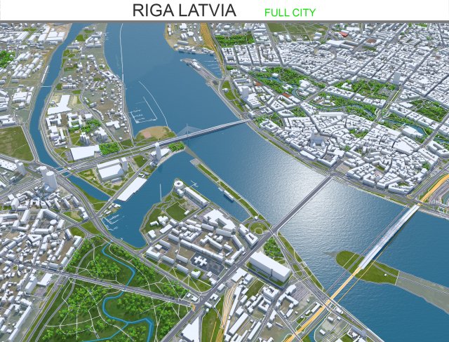 Riga city latvia 50km Model 3D .c4d .max .obj .3ds .fbx .stl .blend 