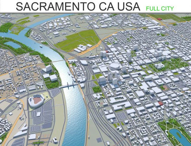 sacramento city california usa 100km 3D Model .c4d .max .obj .3ds .fbx .stl .blend 