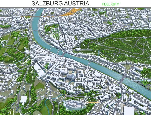 Salzburg city austria 50km 3D Model .c4d .max .obj .3ds .fbx .stl .blend 